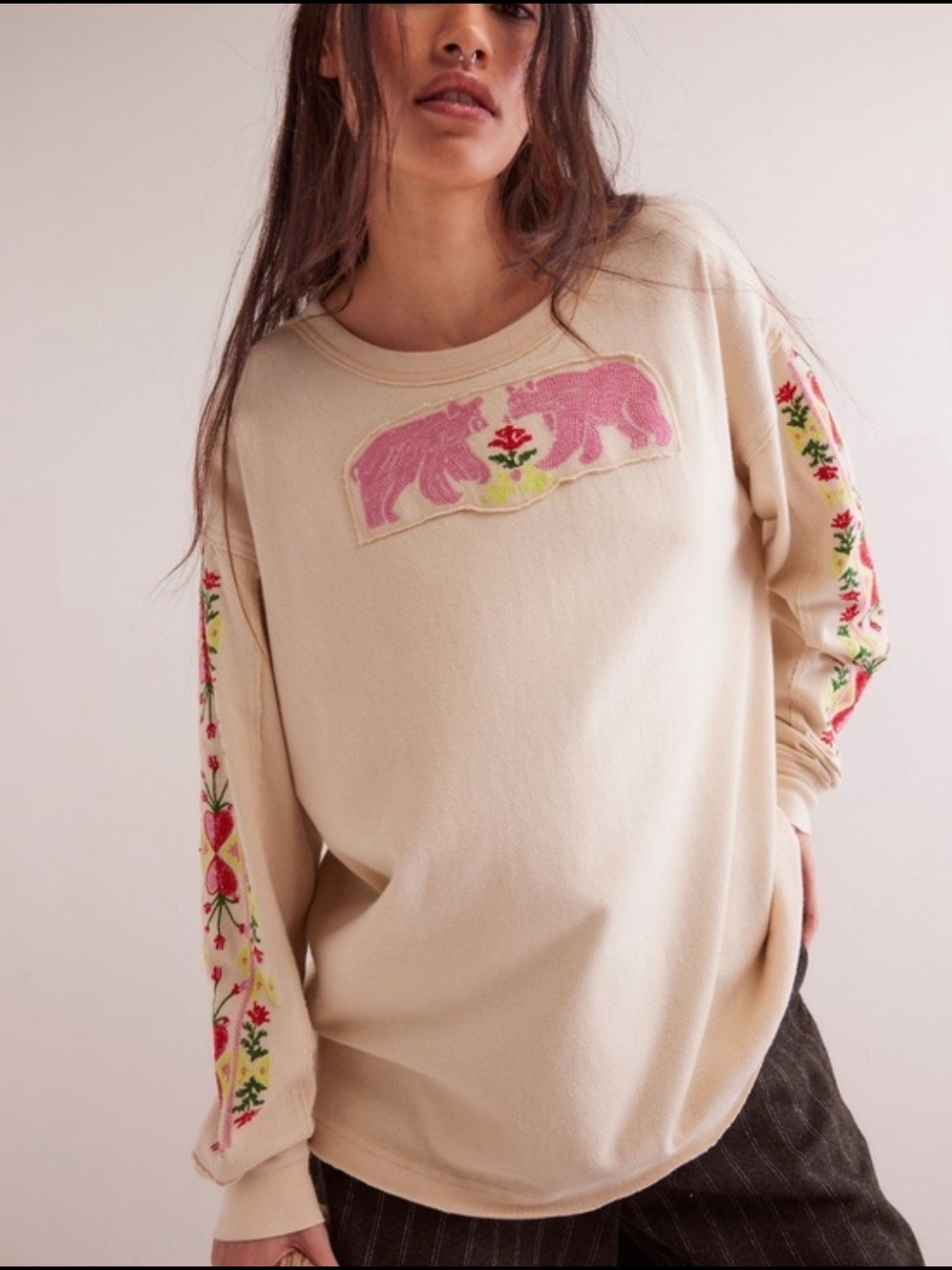 NWOT Free People We The Free All My Heart Embroidered Long Sleeve Tee - Picture 2 of 7